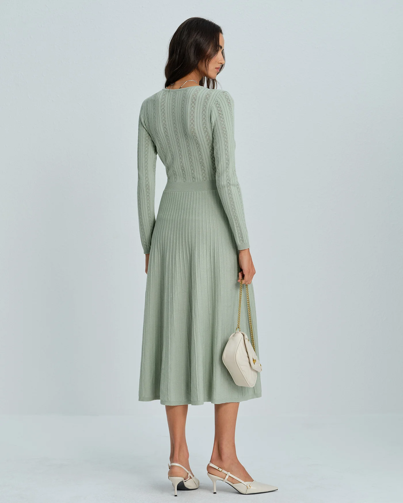 Green V Neck Viscose Sweater Dress - Image 6