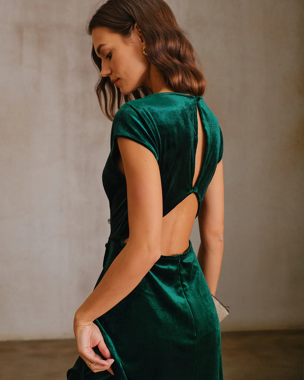 Green Velour A-Line Midi Dress - Image 4