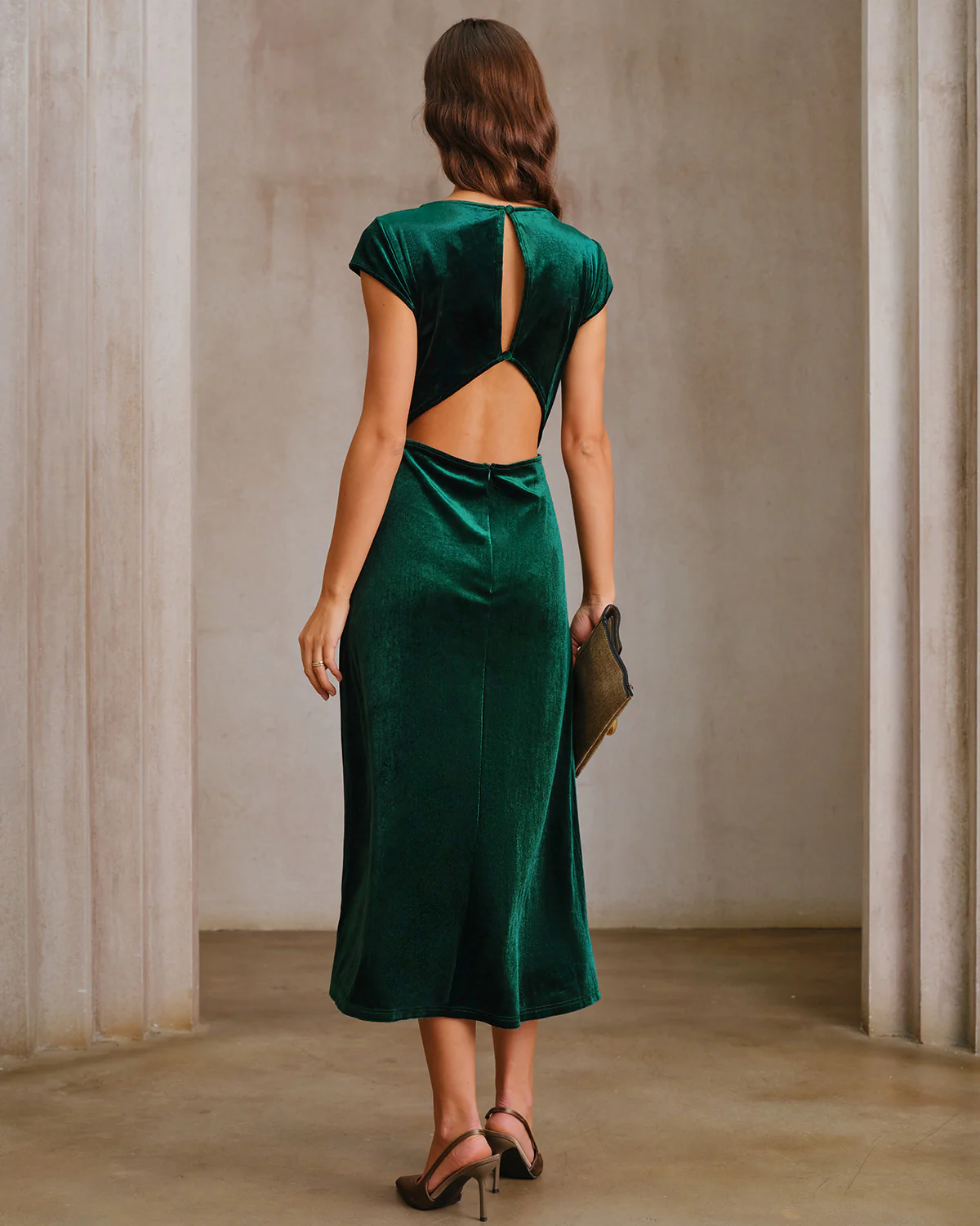 Green Velour A-Line Midi Dress - Image 5