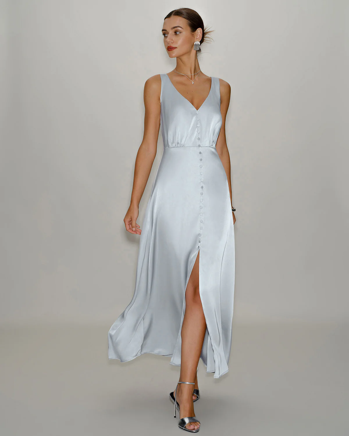 Grey A-Line Sleeveless Maxi Dress - Image 3