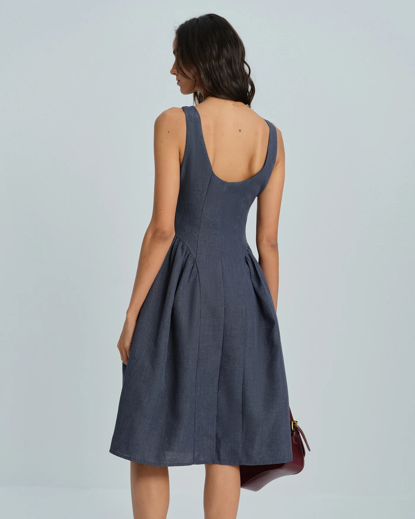 Grey Boat Neck Sleeveless Midi Dress - Image 4