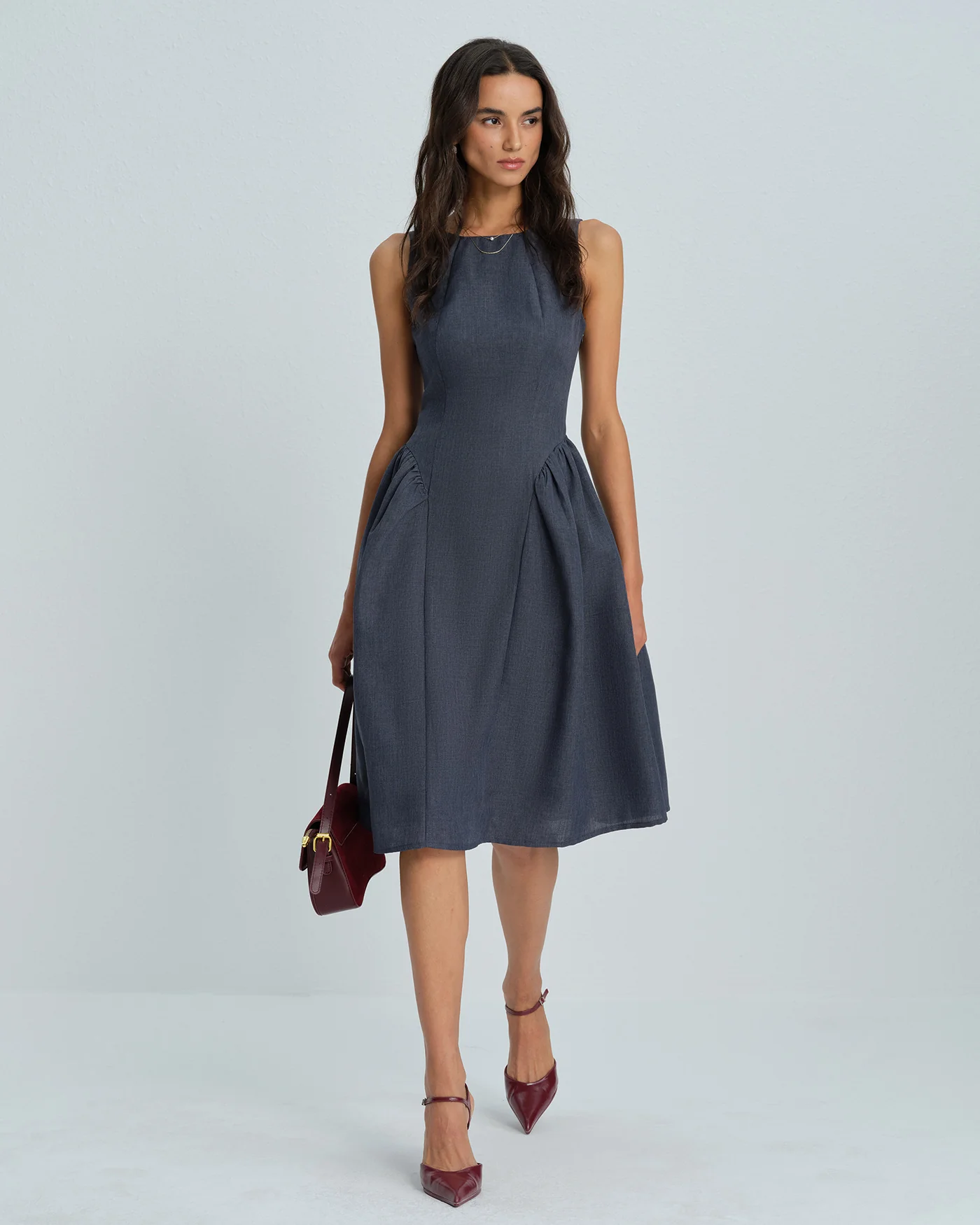 Grey Boat Neck Sleeveless Midi Dress - Image 5