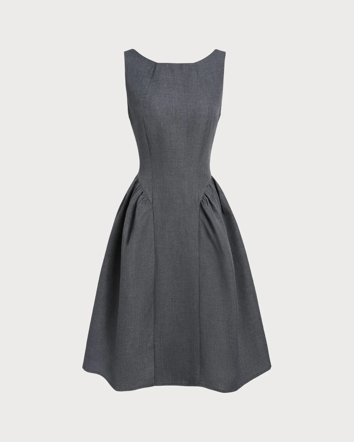 Grey Boat Neck Sleeveless Midi Dress - Image 6
