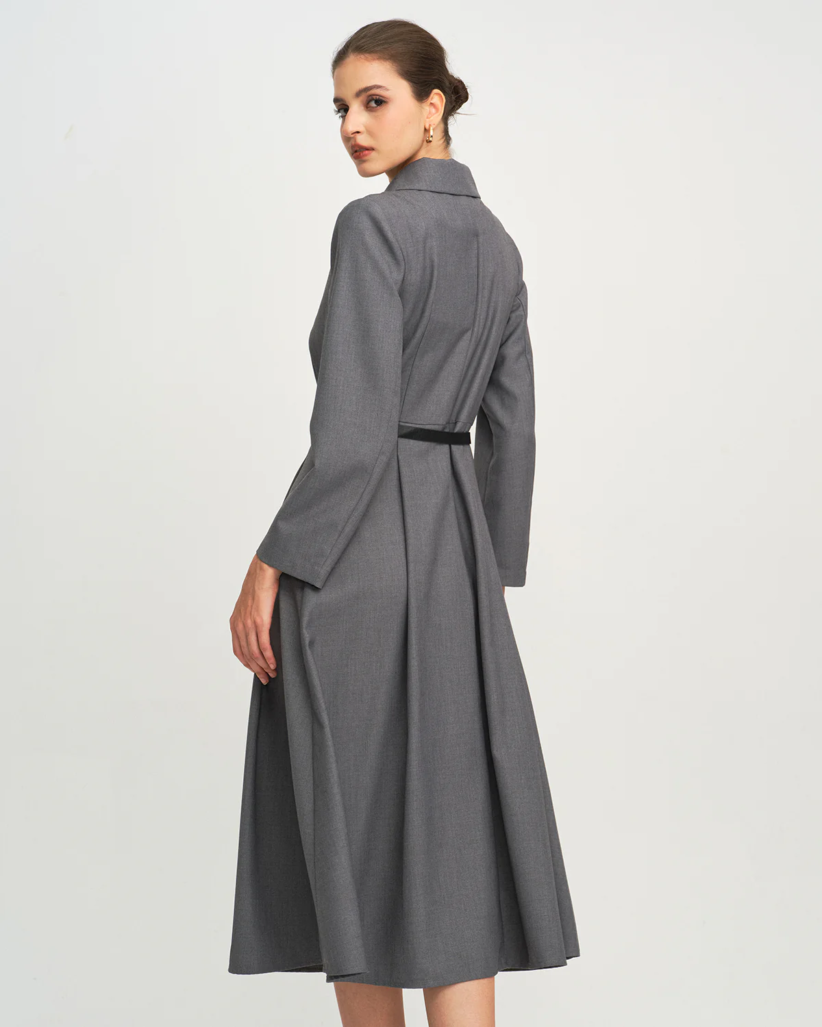 Grey Button A-Line Midi Dress - Image 3