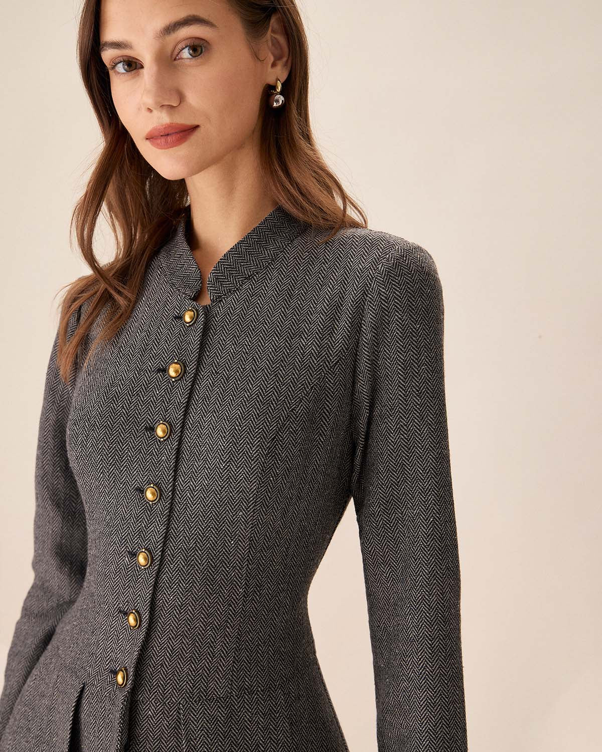 Grey Button Pleated Mini Dress - Image 2