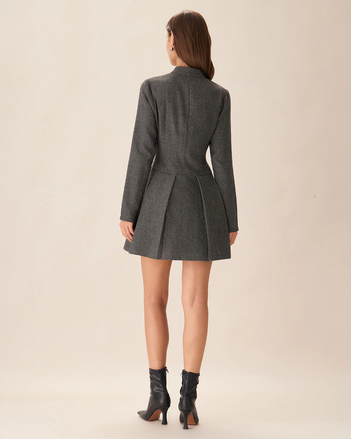 Grey Button Pleated Mini Dress - Image 5