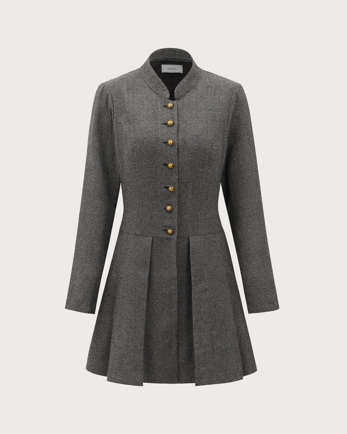 Grey Button Pleated Mini Dress - Image 6