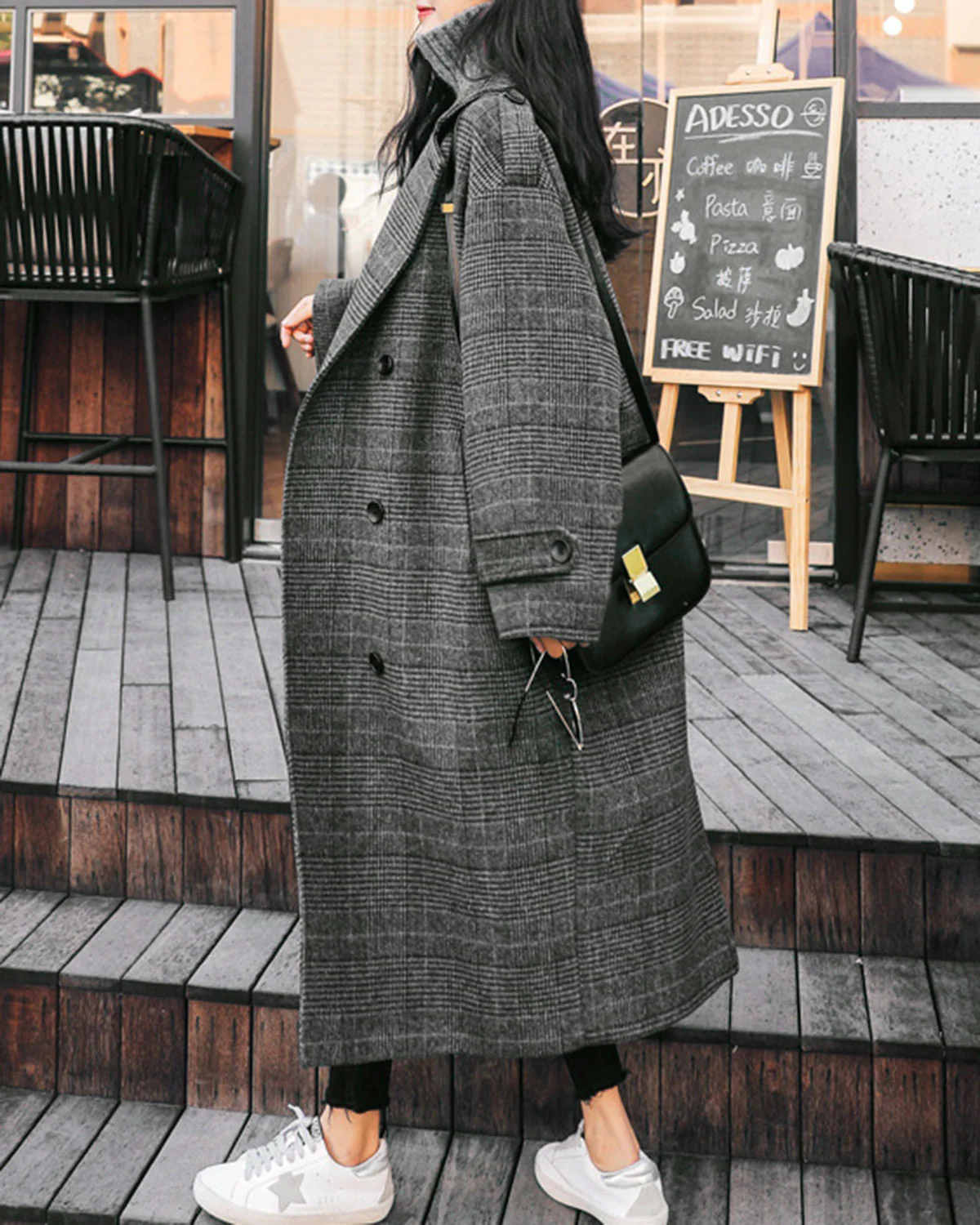 Grey Plaid Trench Coat - Image 3