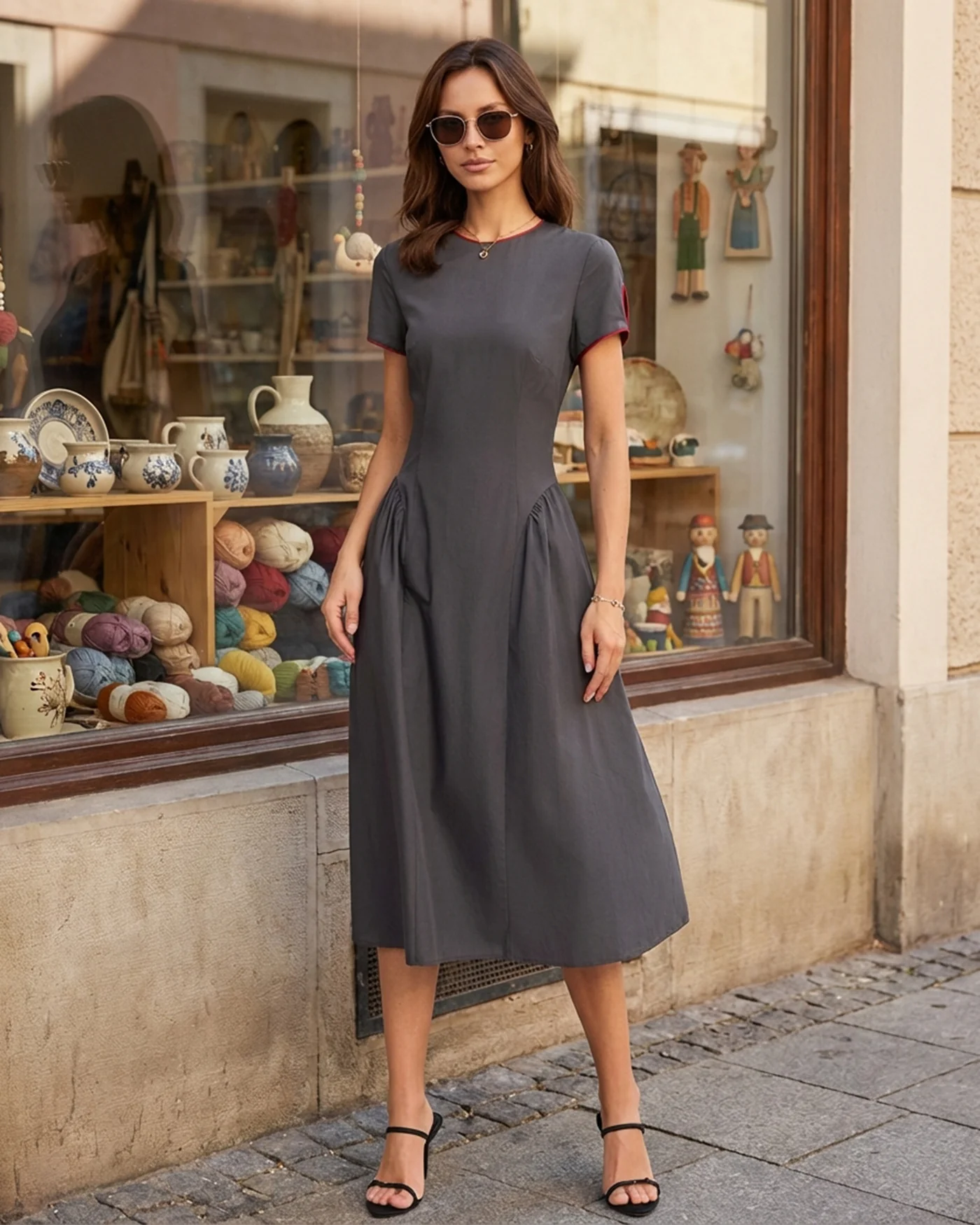 Grey Round Neck Midi Dress - Image 3