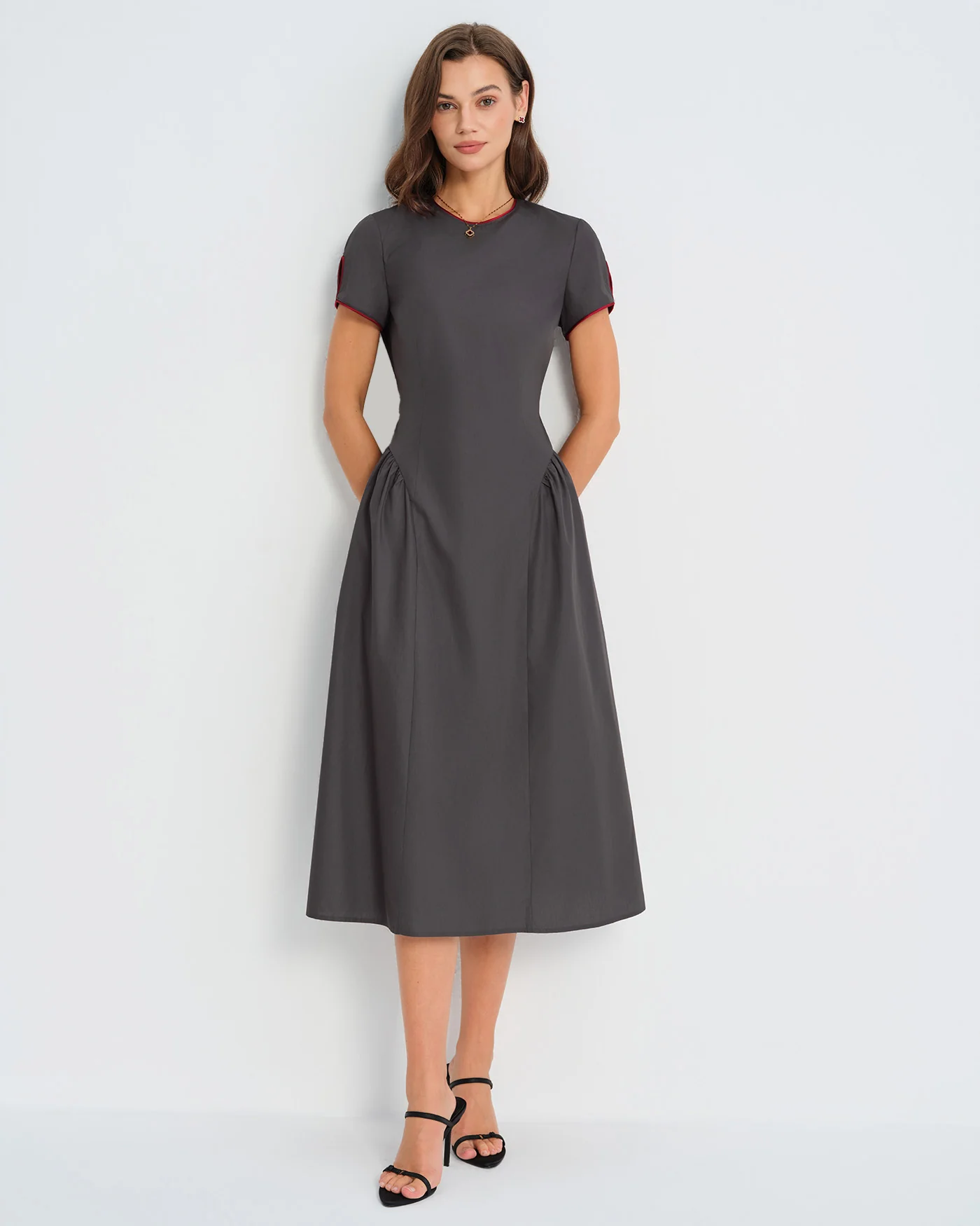 Grey Round Neck Midi Dress - Image 5