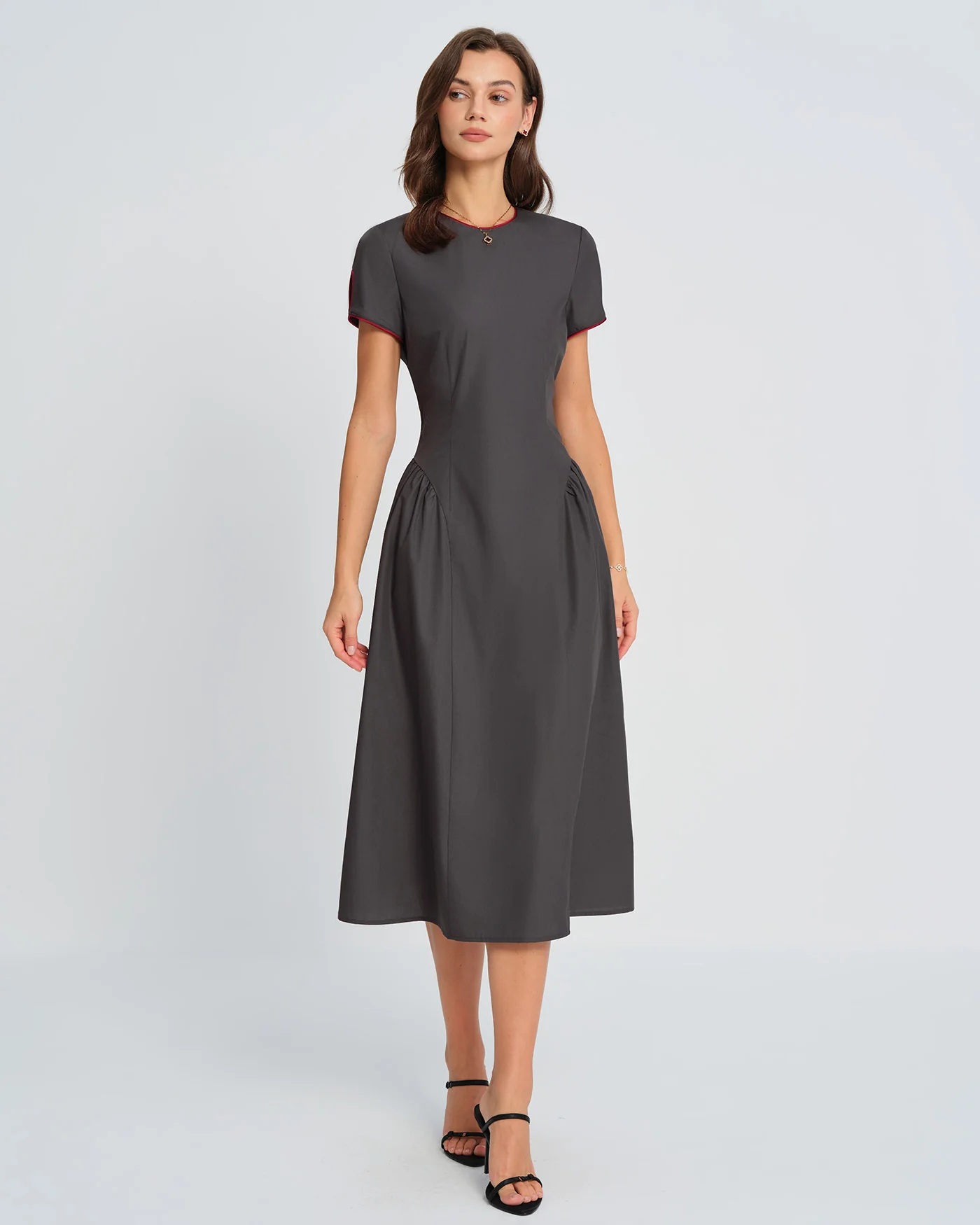 Grey Round Neck Midi Dress - Image 7