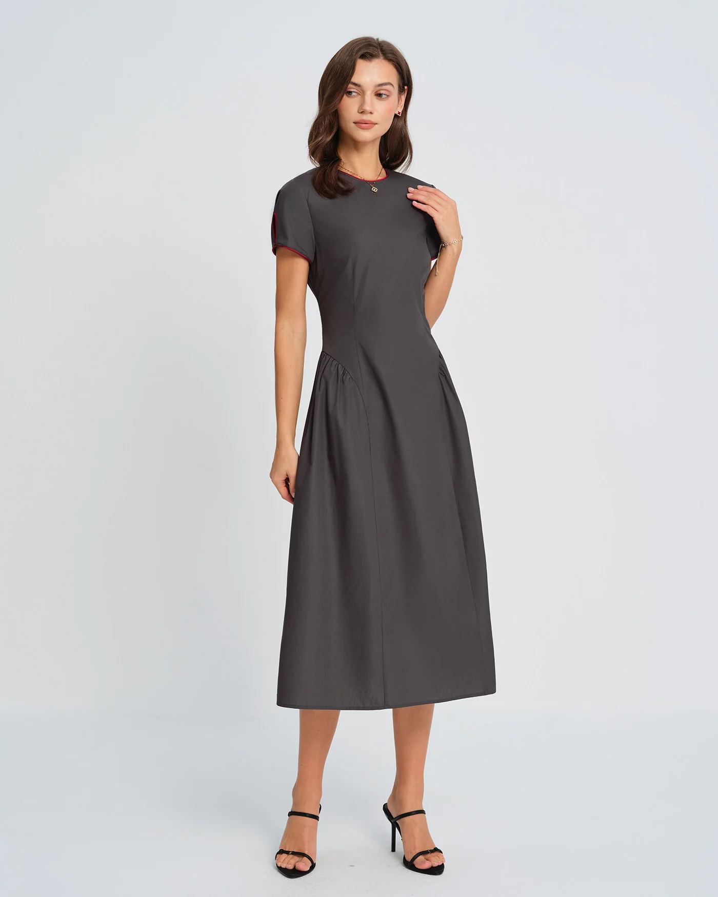 Grey Round Neck Midi Dress - Image 8