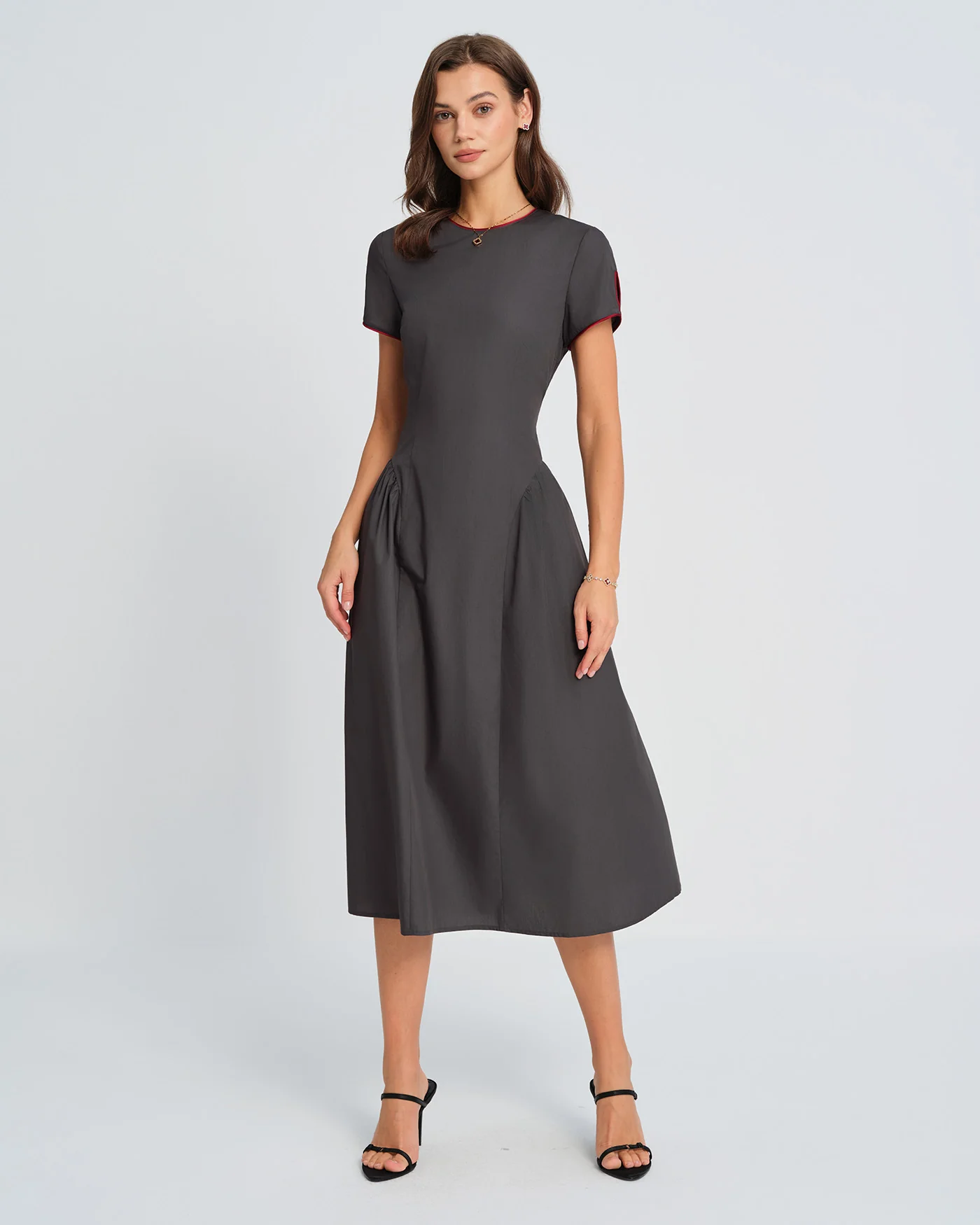Grey Round Neck Midi Dress - Image 9