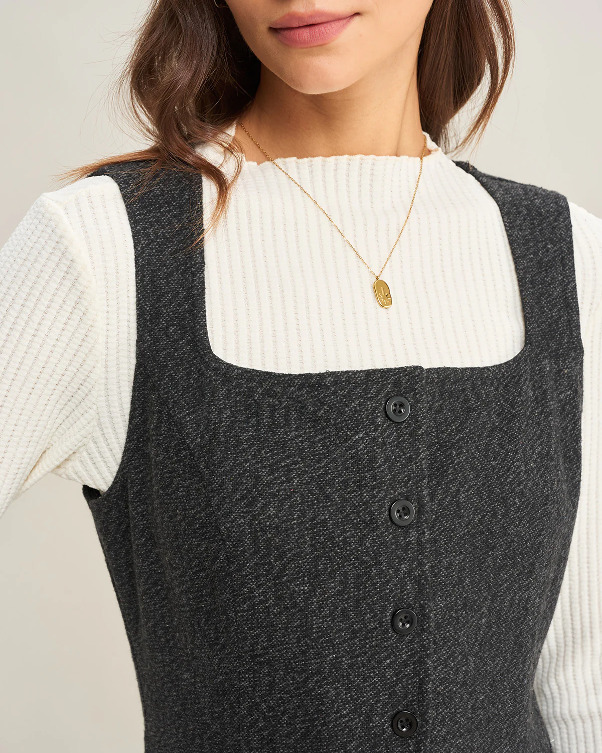 Grey Tweed Sleeveless Midi Dress - Image 2