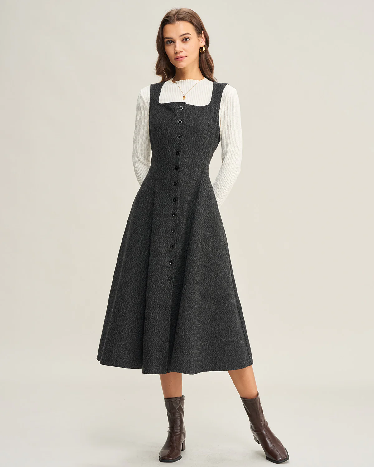Grey Tweed Sleeveless Midi Dress - Image 3