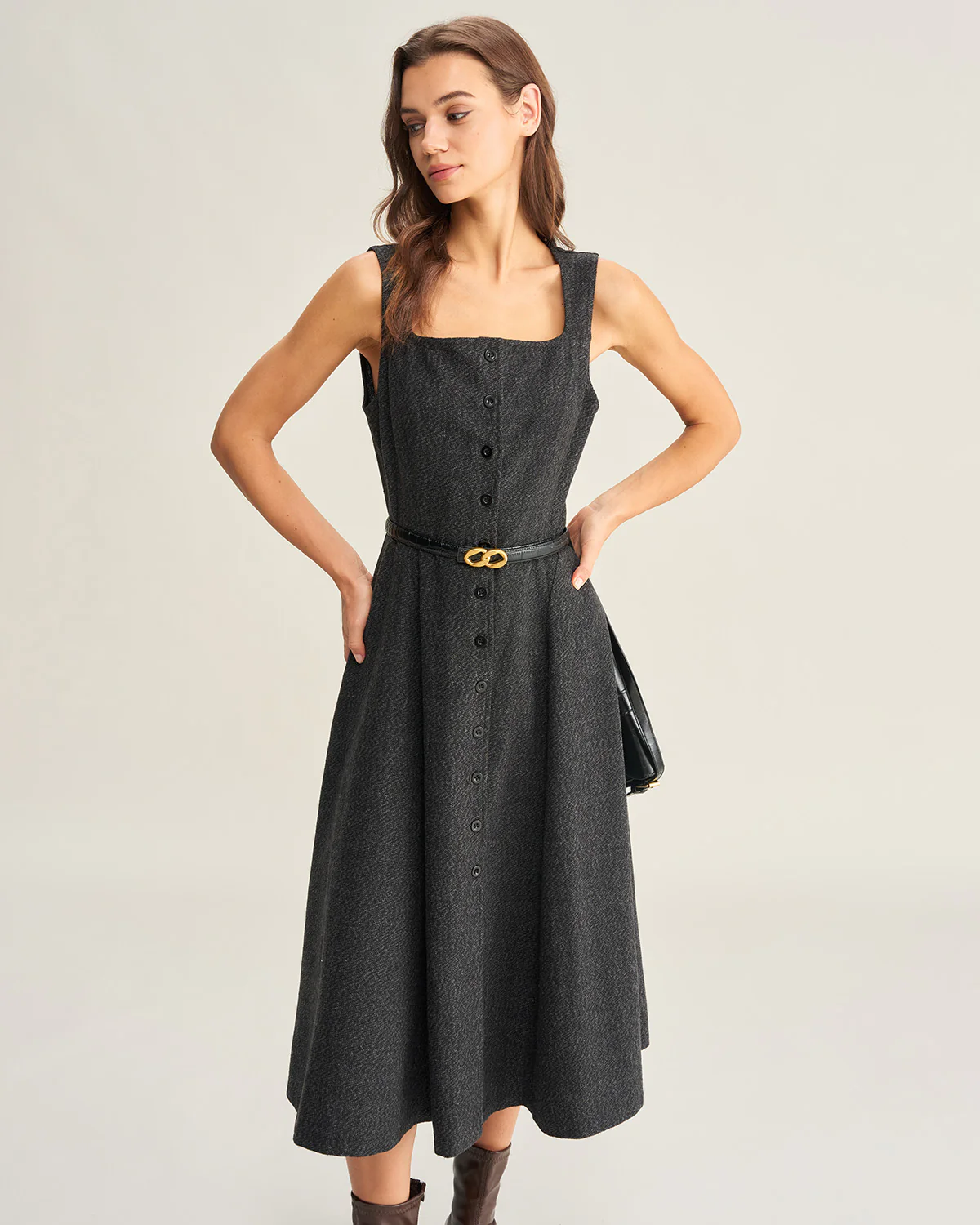 Grey Tweed Sleeveless Midi Dress - Image 5