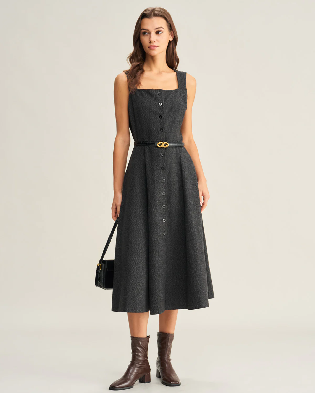 Grey Tweed Sleeveless Midi Dress - Image 6