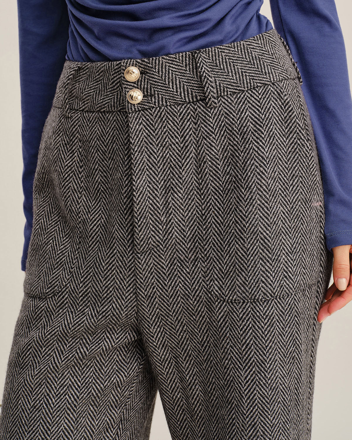 Grey Tweed Straight Pants - Image 2