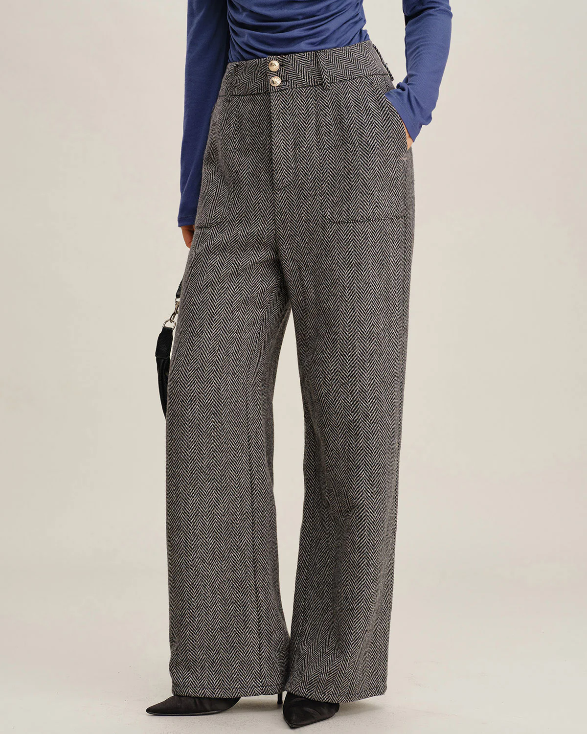 Grey Tweed Straight Pants - Image 3