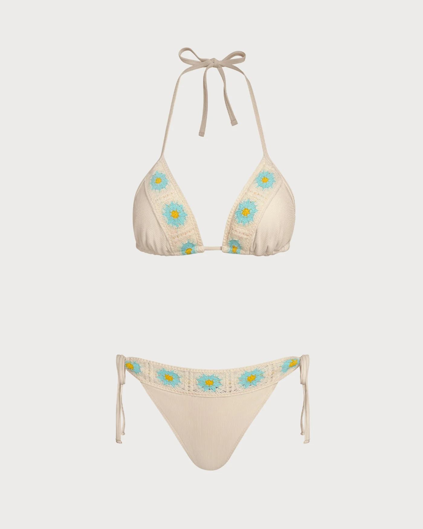 Khaki Halter Contrasting Triangle Bikini Set - Image 2