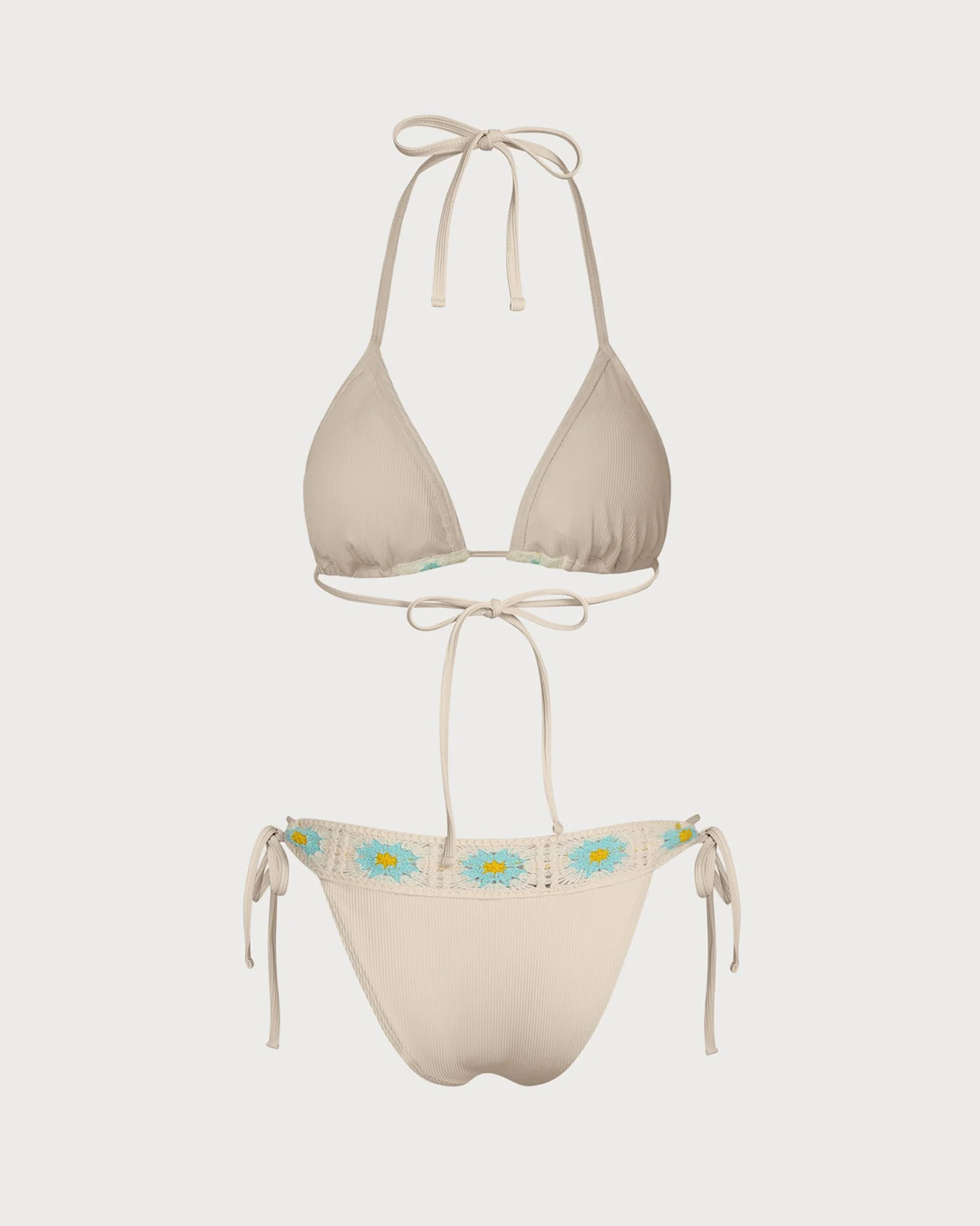 Khaki Halter Contrasting Triangle Bikini Set - Image 3