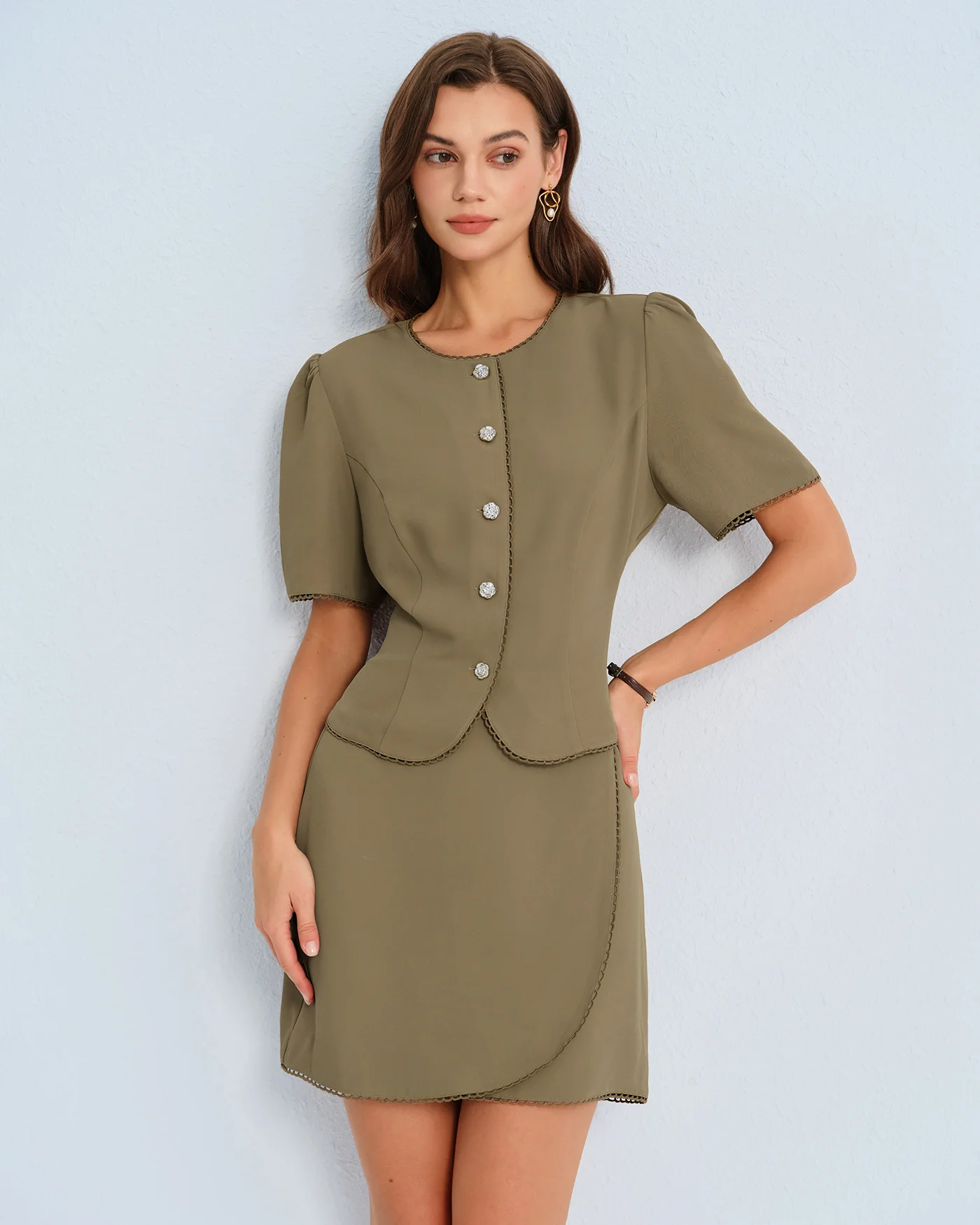 Khaki Puffed Sleeve Blouse - Image 4