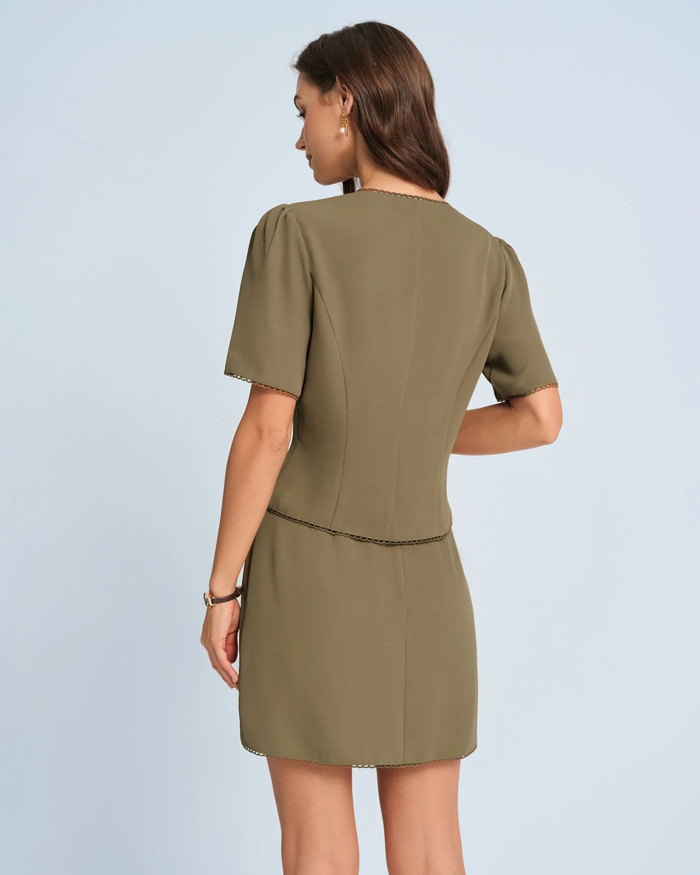 Khaki Puffed Sleeve Blouse - Image 5