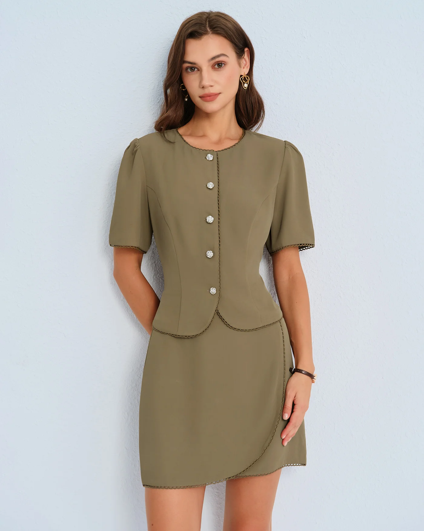 Khaki Puffed Sleeve Blouse - Image 6