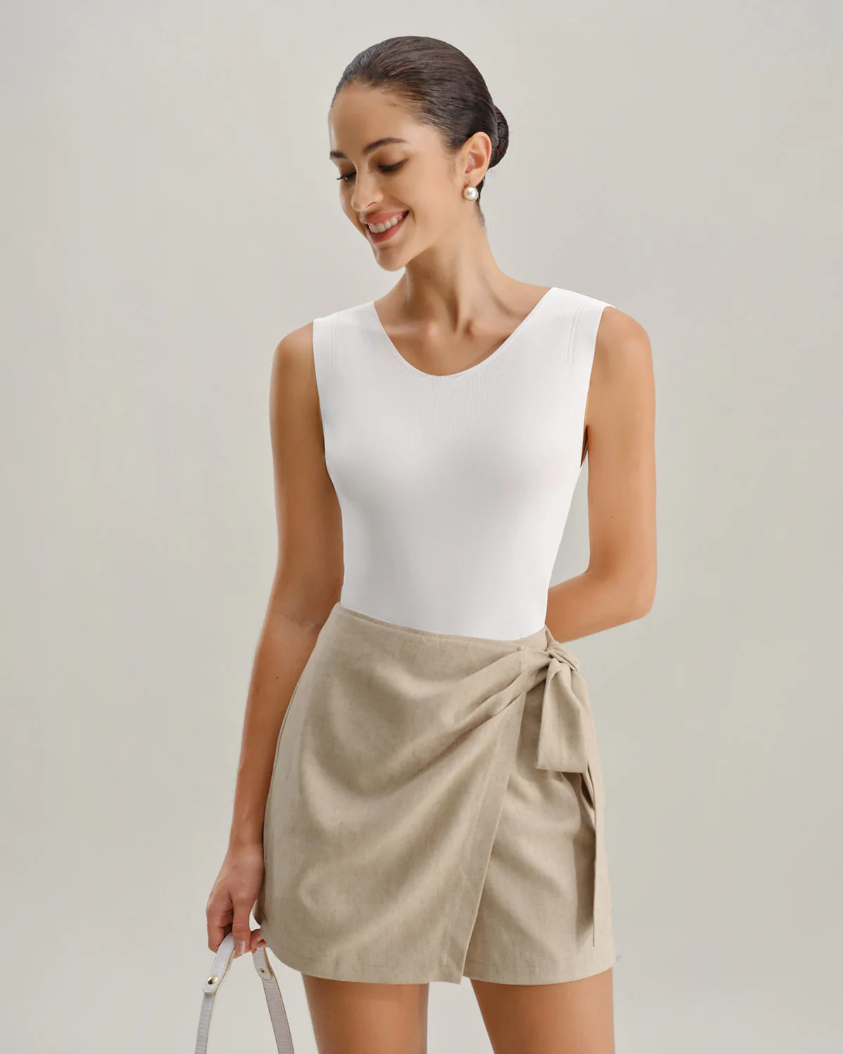 Khaki Ruched A-Line Skort - Image 3