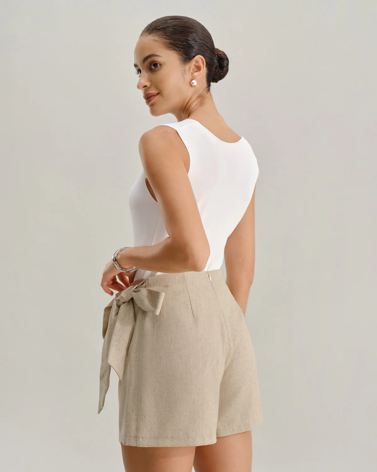 Khaki Ruched A-Line Skort - Image 4