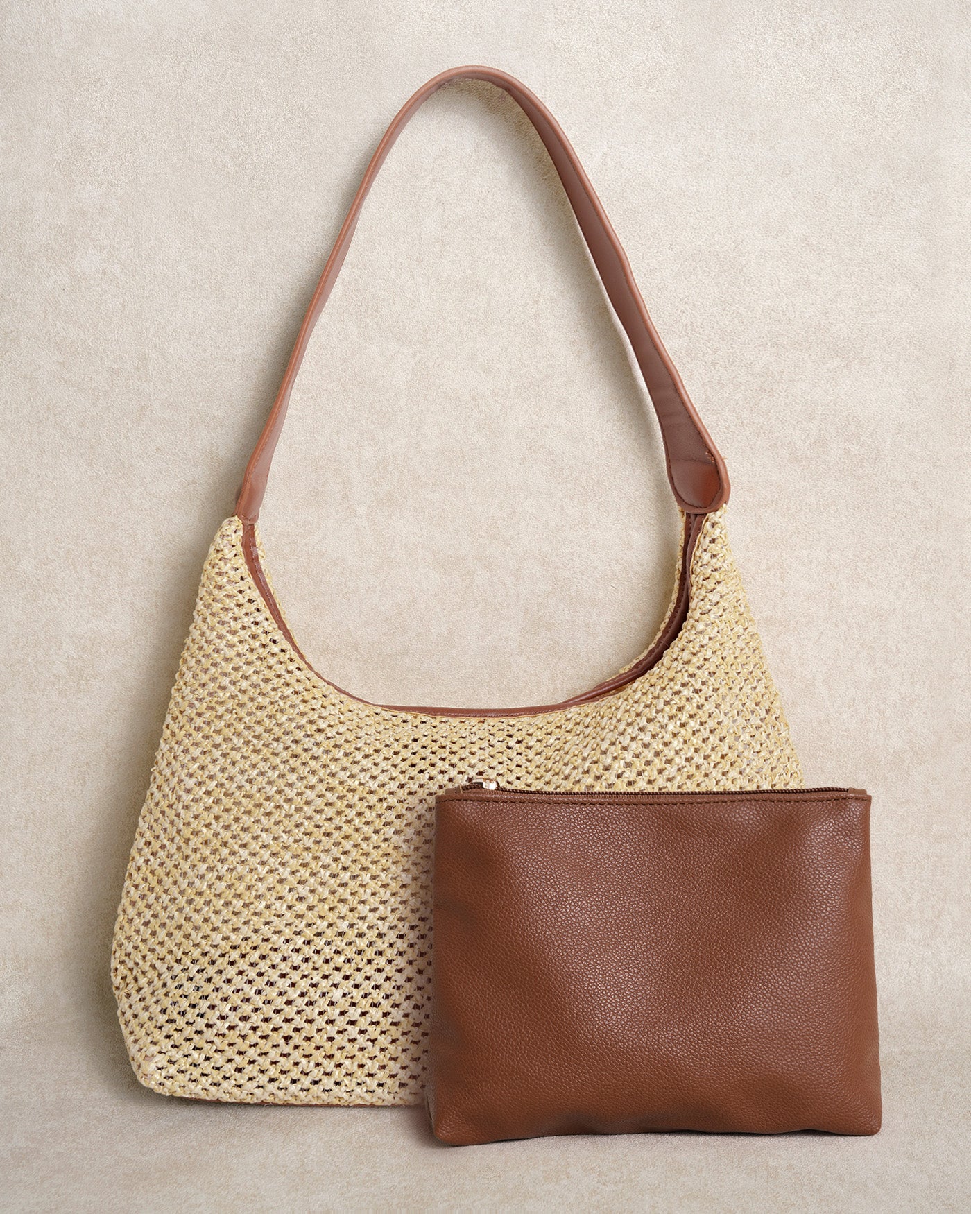 Khaki Straw Weaving Handbag - Image 2