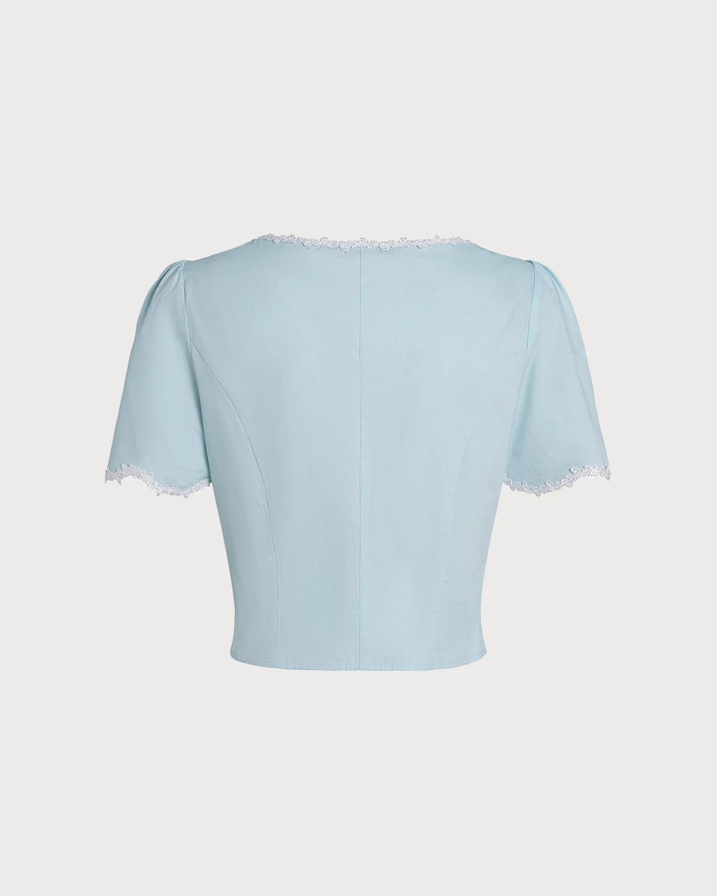 Light Blue Lace Button Square Neck Shirt - Image 8