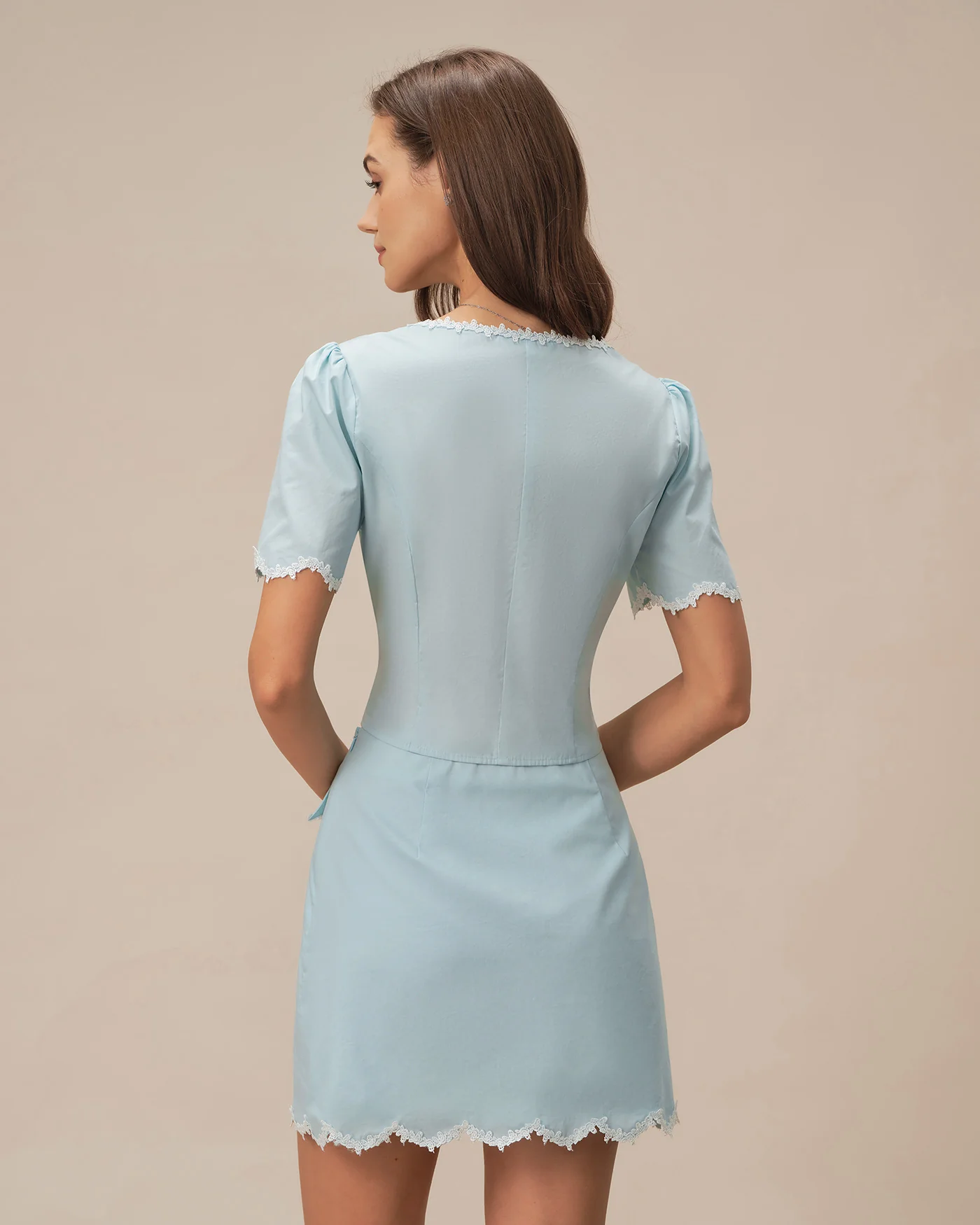 Light Blue Lace Pocket Button Mini Skirt - Image 4