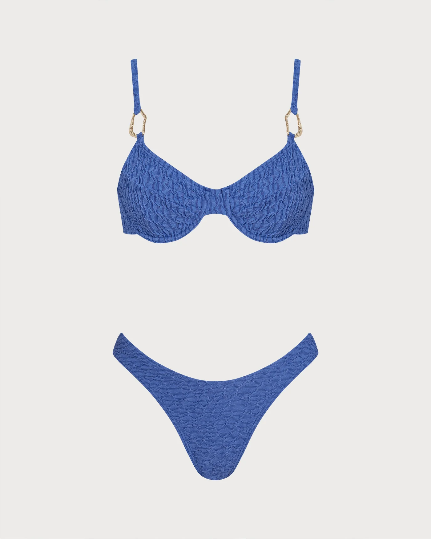 Light Blue O-Ring Textured Bikini Set - Image 2