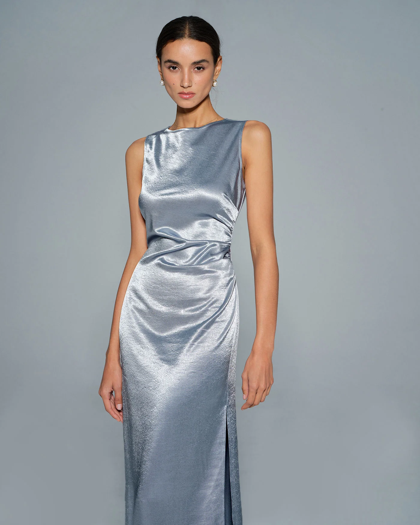 Light Blue Pleated Tunic Maxi Dress - Image 4