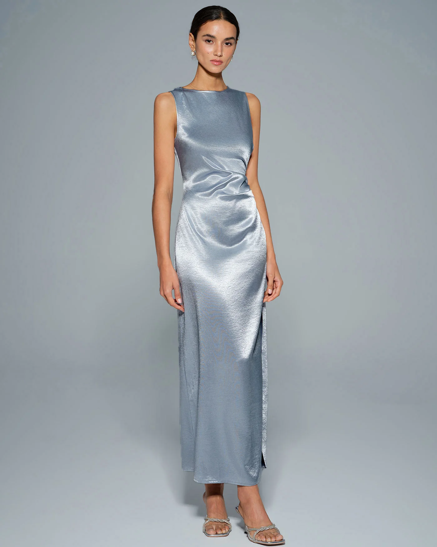 Light Blue Pleated Tunic Maxi Dress - Image 5