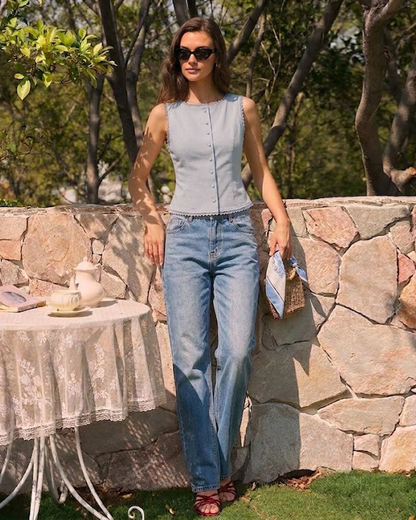 Light Blue Single Breasted Vest - Image 3