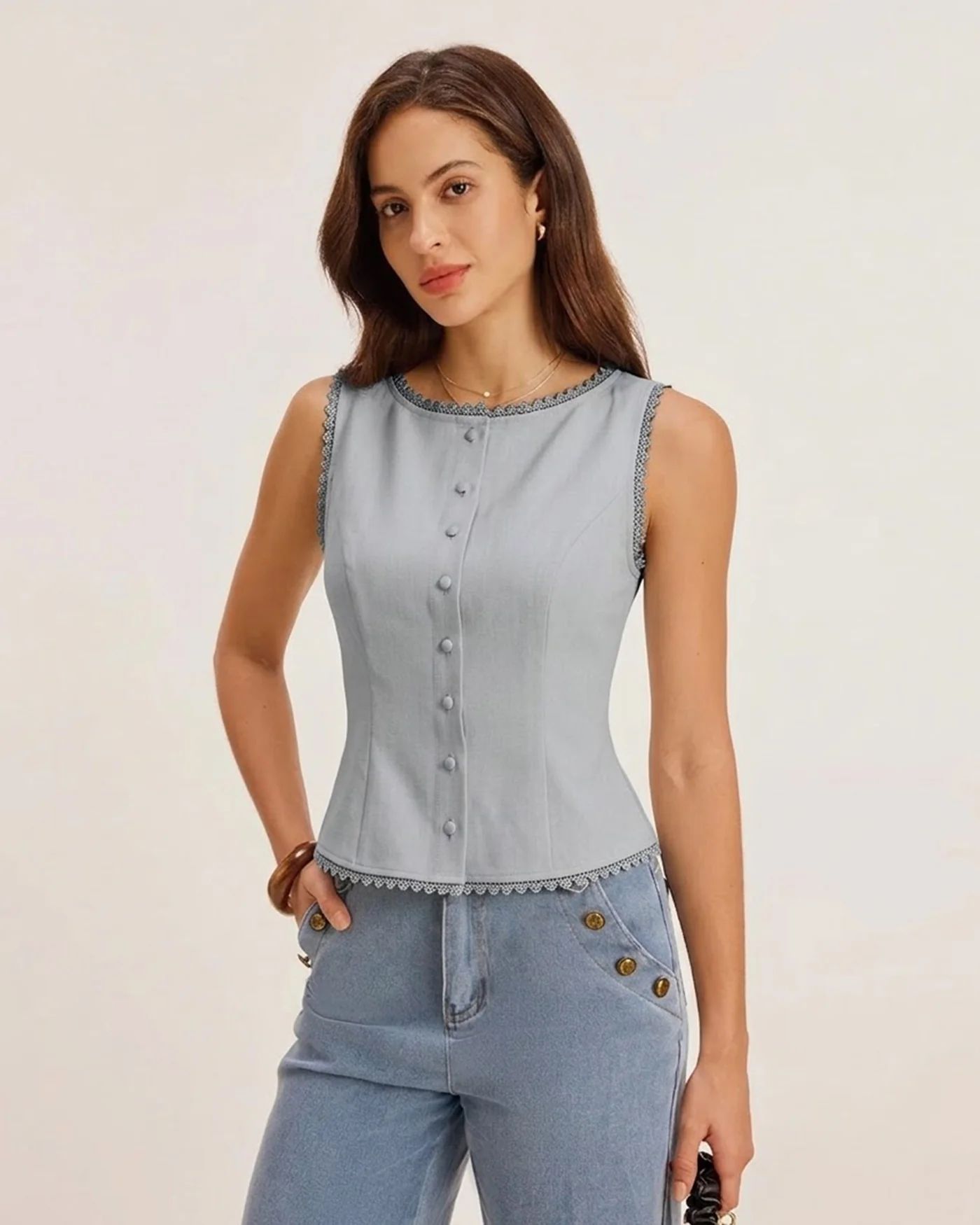 Light Blue Single Breasted Vest - Image 4