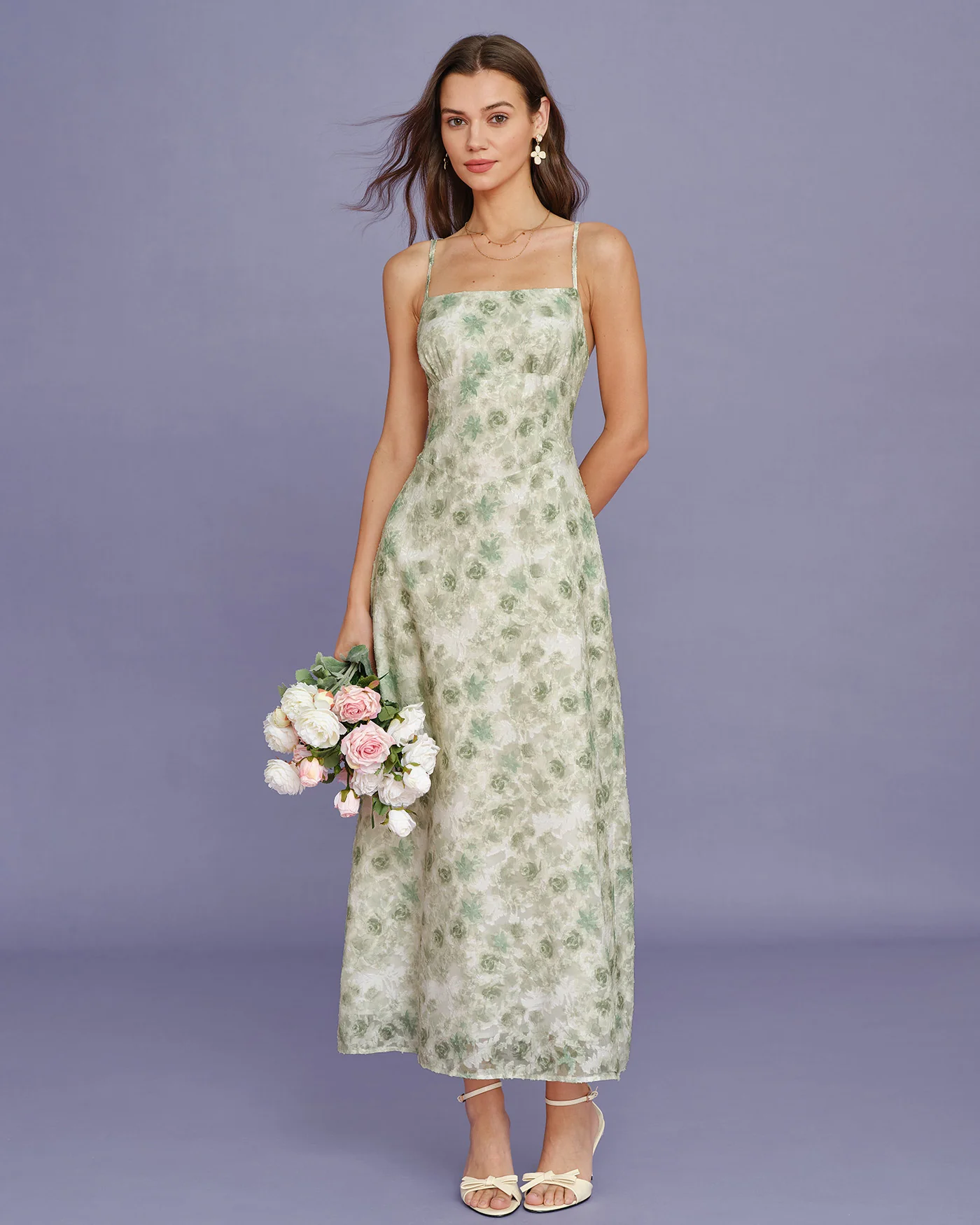 Light Green X Cross Floral Slip Maxi Dress - Image 3