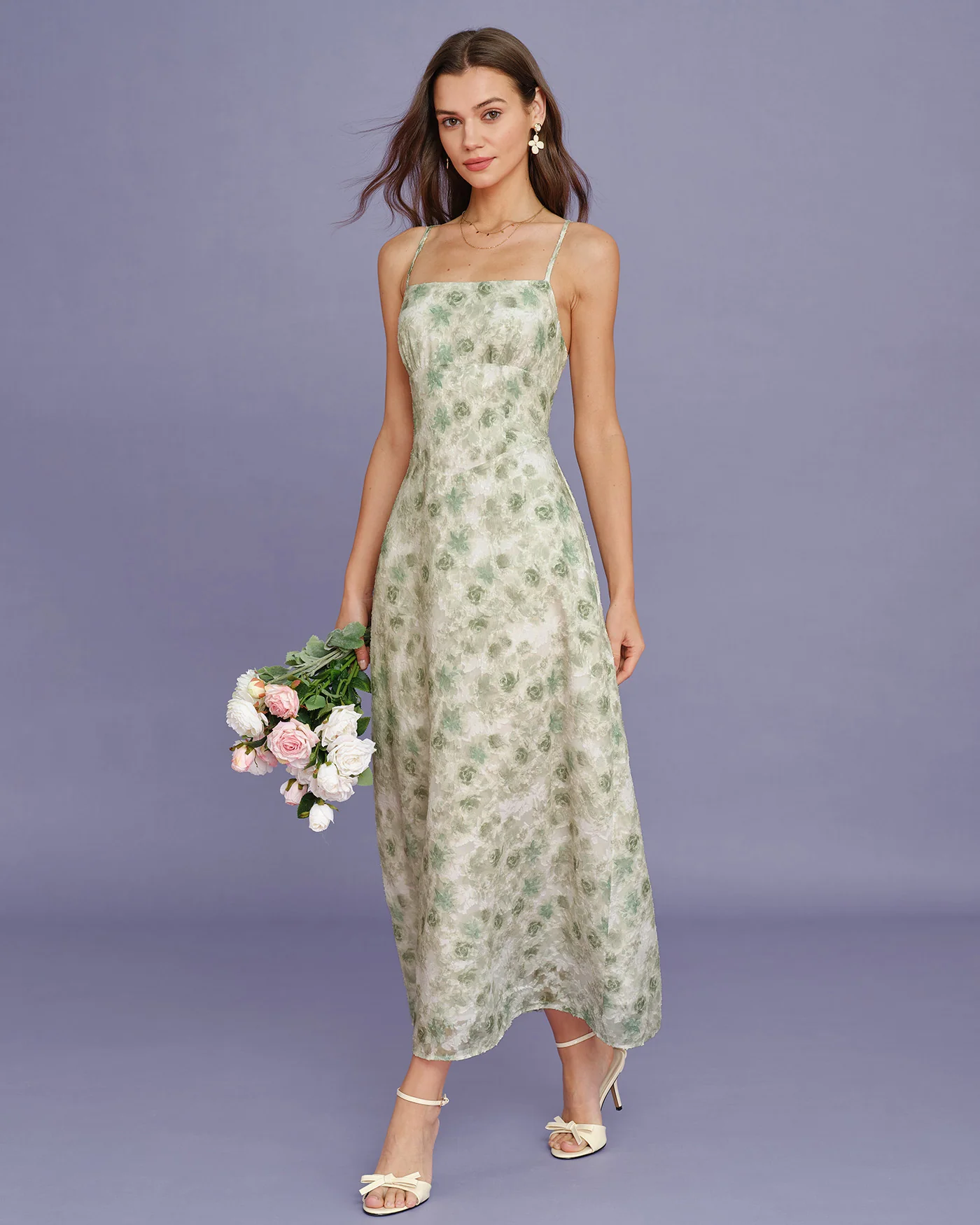 Light Green X Cross Floral Slip Maxi Dress - Image 4