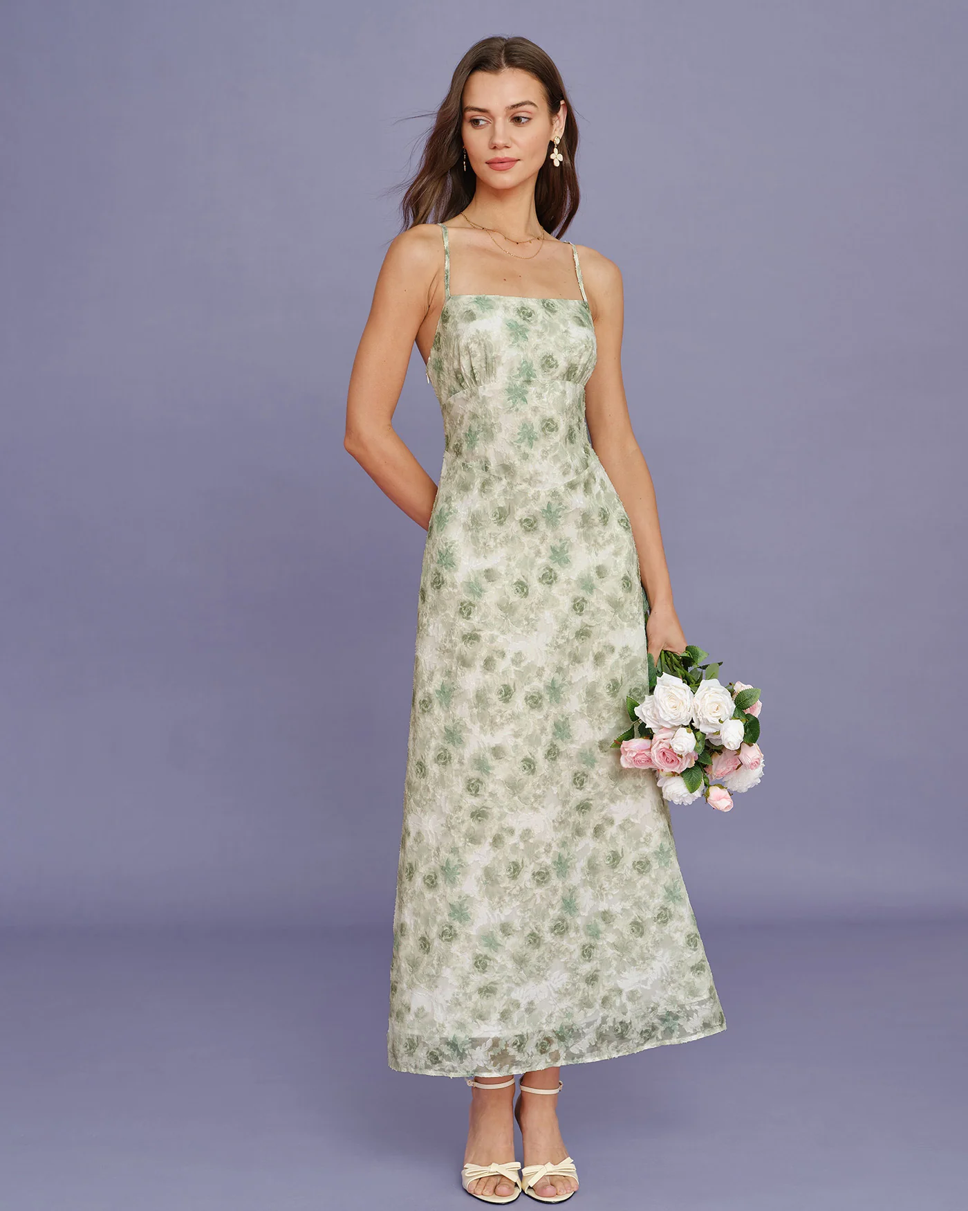 Light Green X Cross Floral Slip Maxi Dress - Image 5