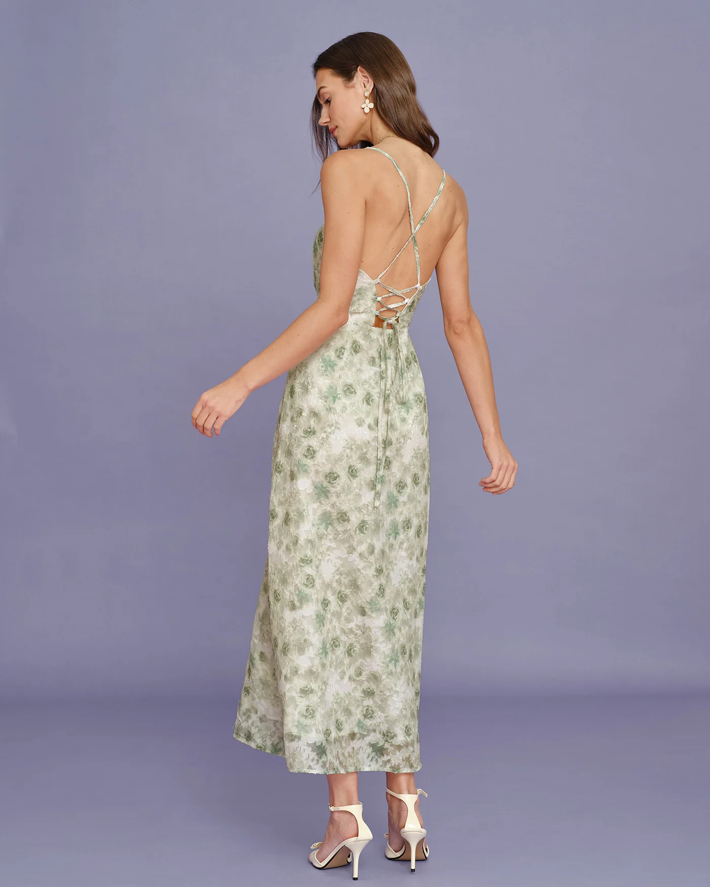 Light Green X Cross Floral Slip Maxi Dress - Image 6