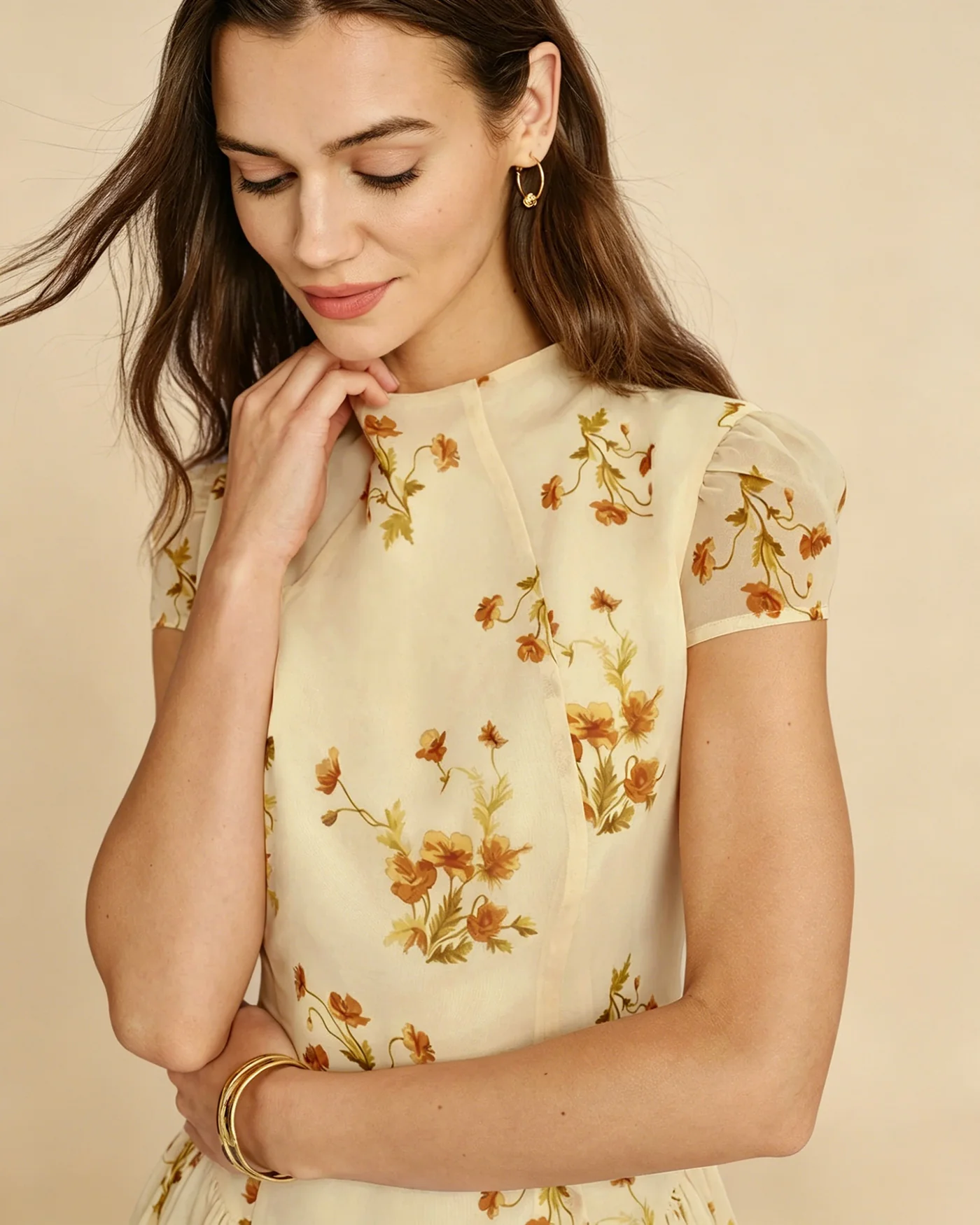 Light Yellow Turtle Floral Mini Dress - Image 2