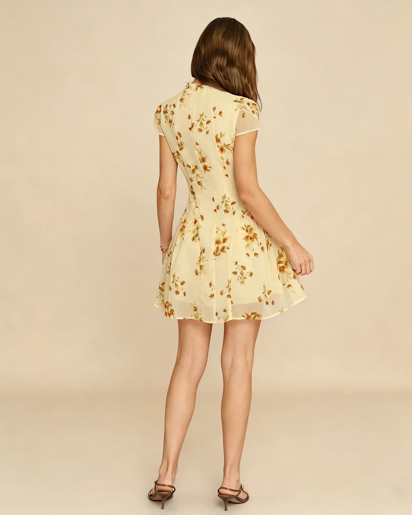 Light Yellow Turtle Floral Mini Dress - Image 7