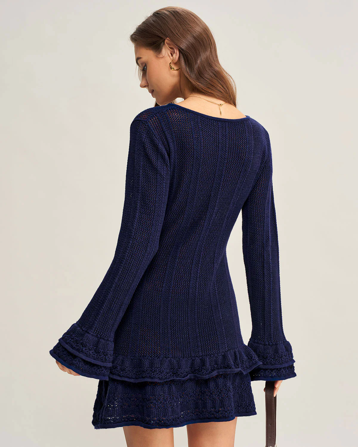 Navy A-Line V Neck Sweater Dress - Image 4