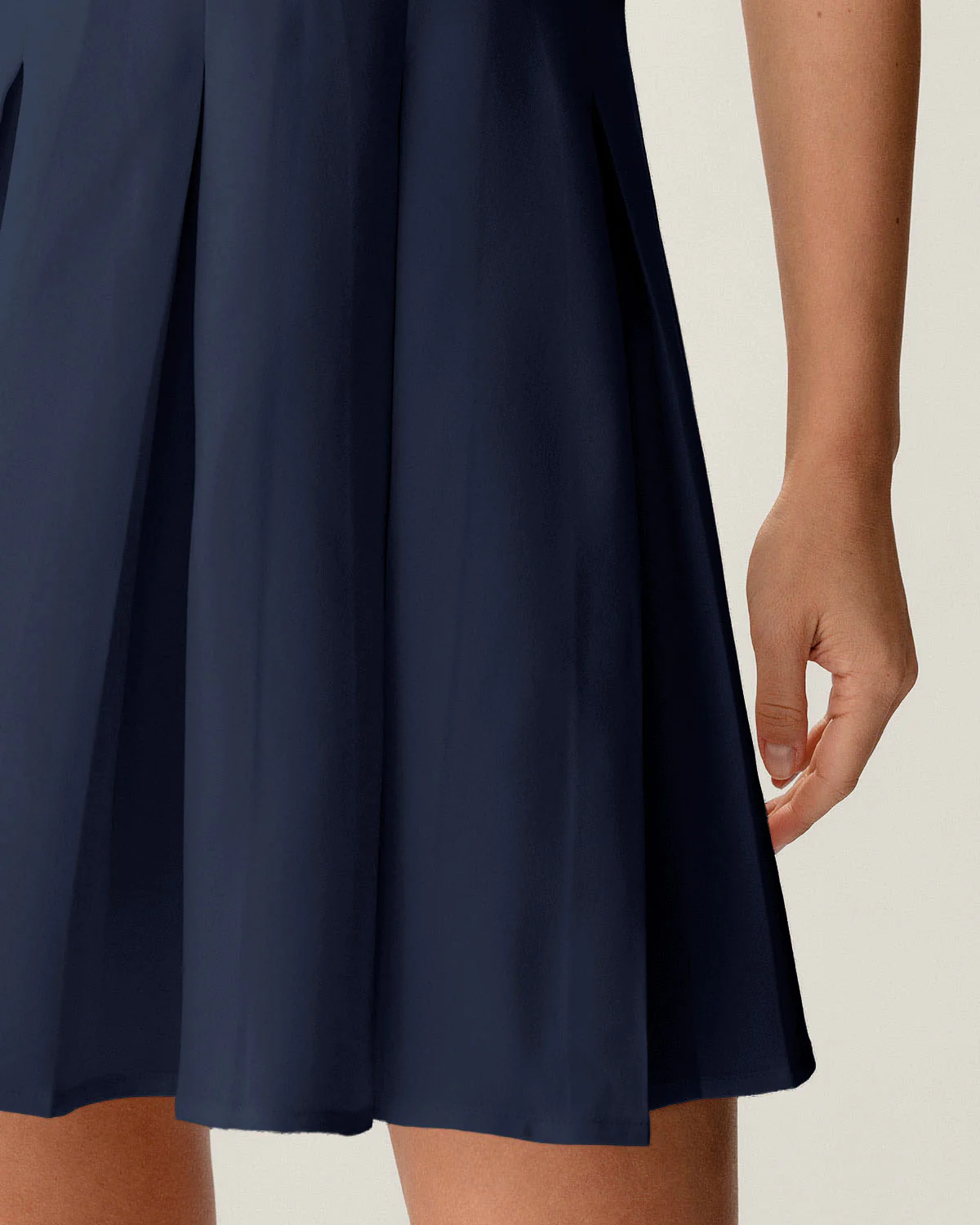 Navy Button Pleated Mini Dress - Image 6