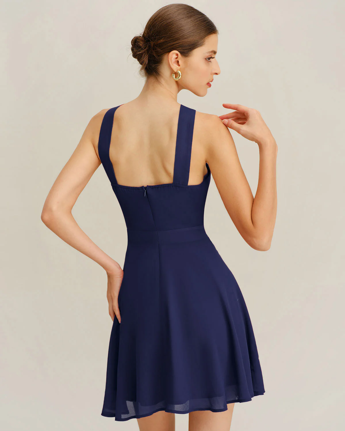 Navy Chiffon A-Line Mini Dress - Image 2