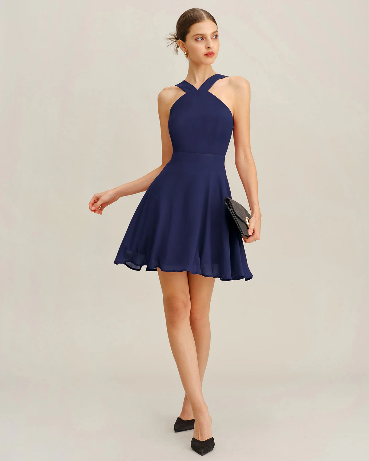 Navy Chiffon A-Line Mini Dress - Image 4