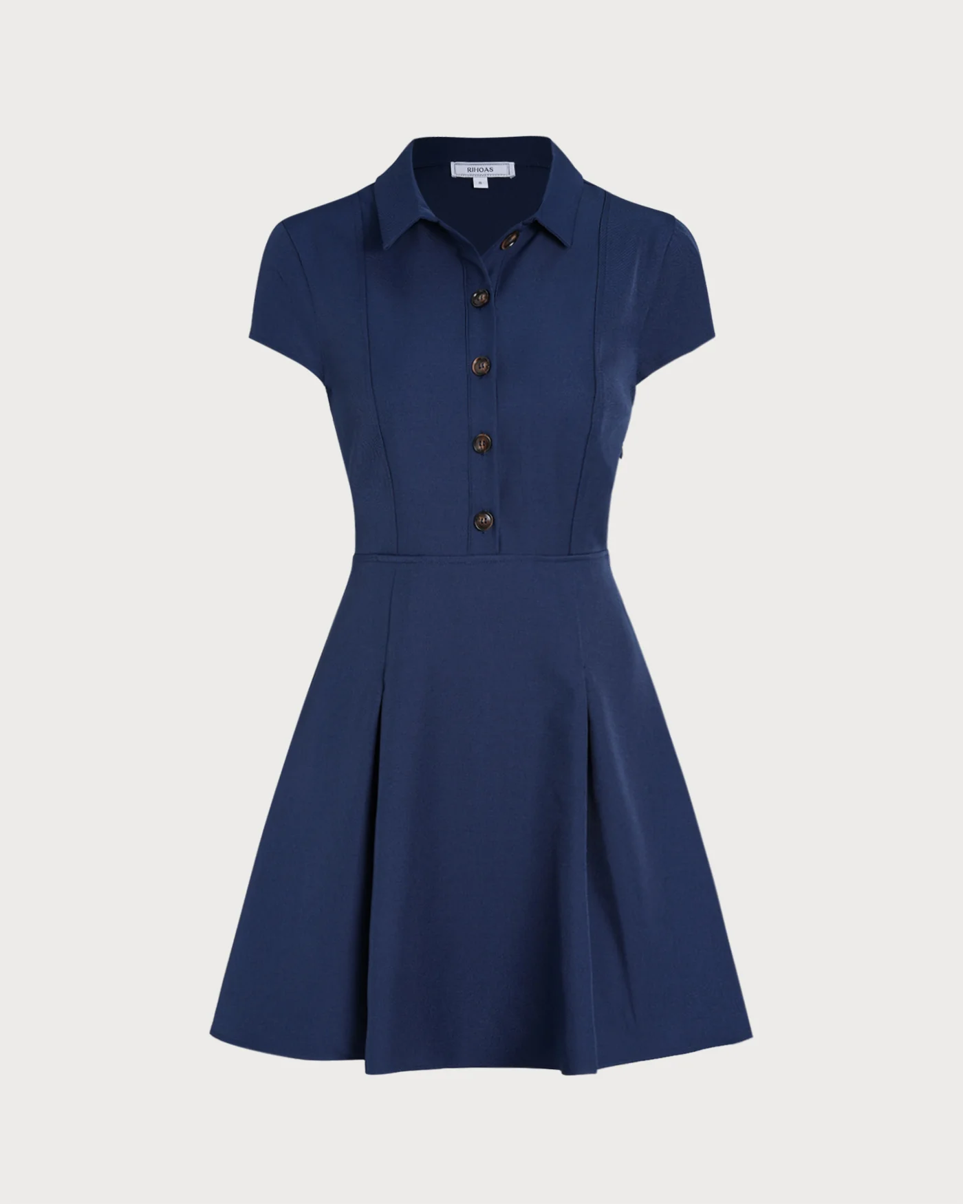 Navy Collar Button Mini Dress - Image 8