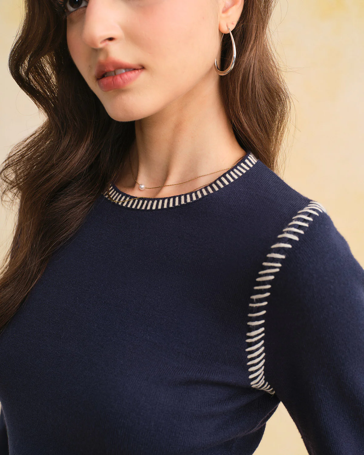 Navy Contrasting Bell Sleeve Sweater Dress - Image 2